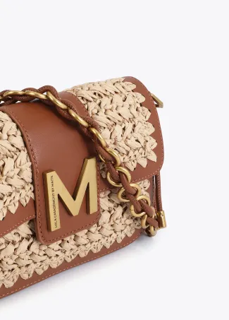 Bandolera combinada rafia y efecto piel