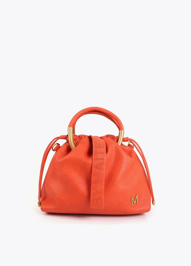 Faux leather bag with round metal handle