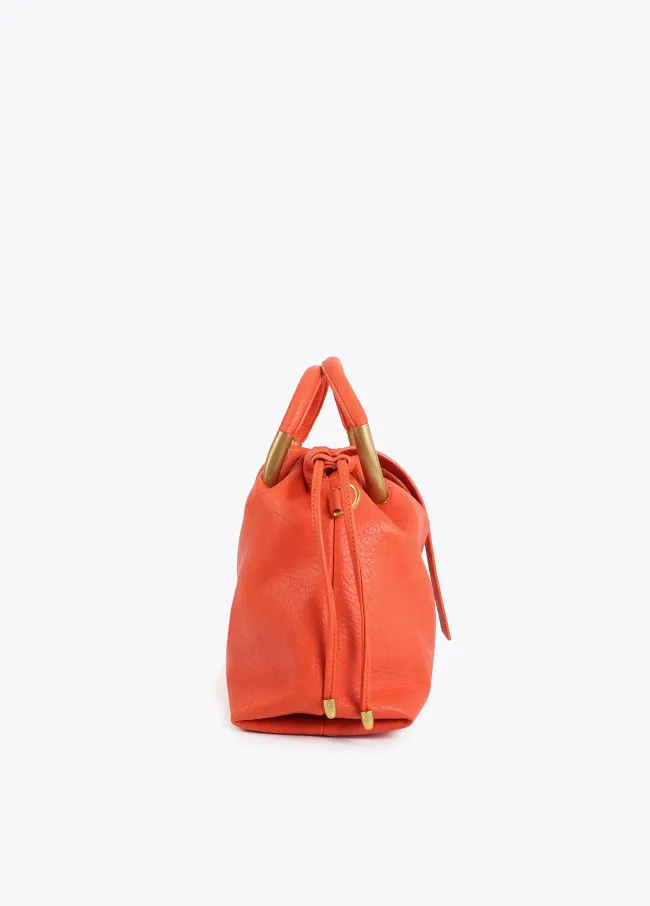 Faux leather bag with round metal handle