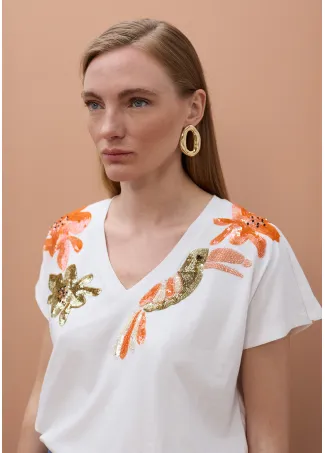 Toucan T-shirt with rhinestones