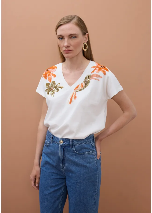Toucan T-shirt with rhinestones