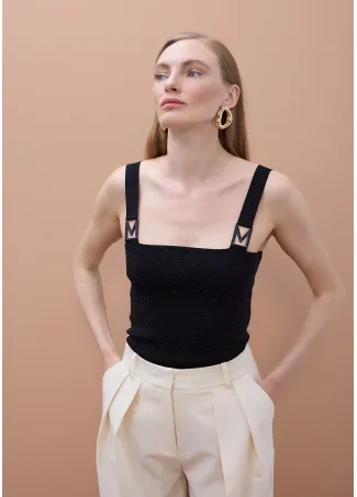 Strappy knitted top with M rhinestone buckle