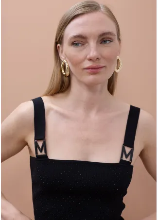 Strappy knitted top with M rhinestone buckle