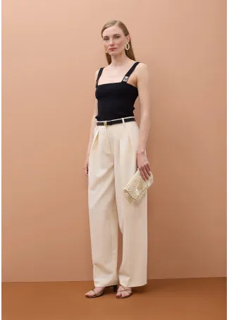 Strappy knitted top with M rhinestone buckle