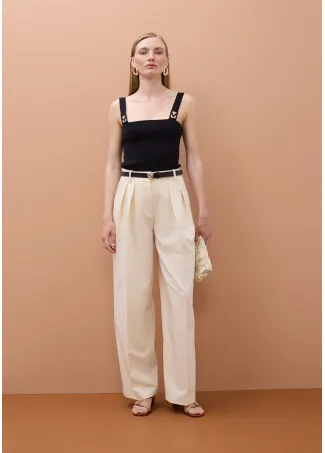 Strappy knitted top with M rhinestone buckle