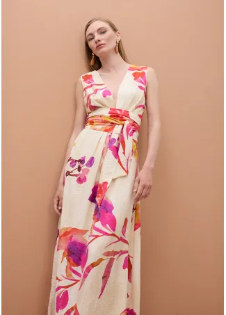 Floral print V-neck dress with adjustable belt
