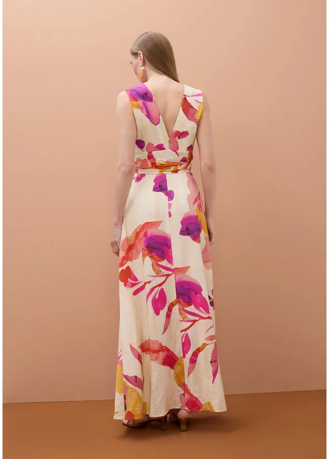 Floral print V-neck dress with adjustable belt