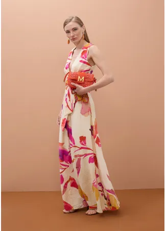 Floral print V-neck dress with adjustable belt
