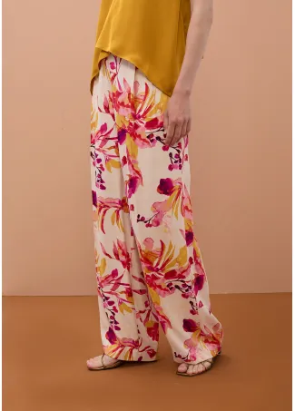Printed wide-leg satin trousers