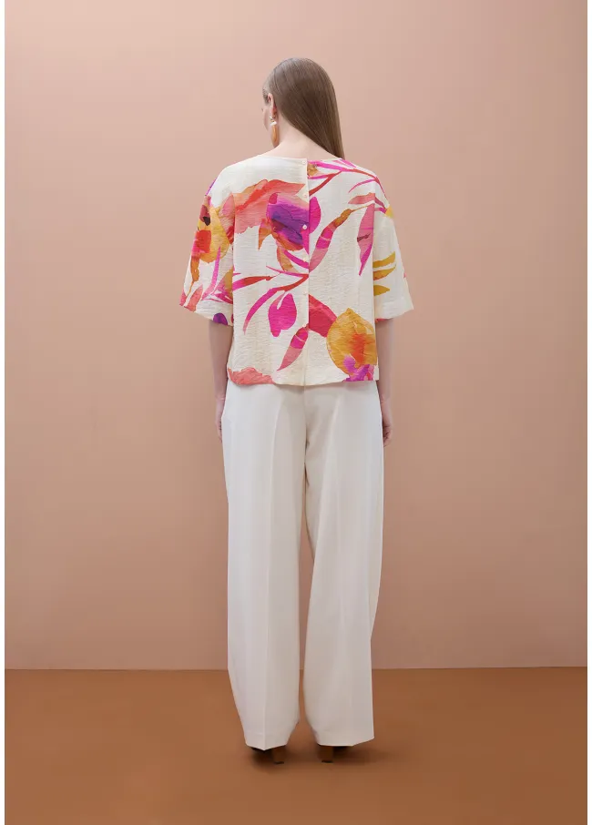 Floral print short sleeve blouse