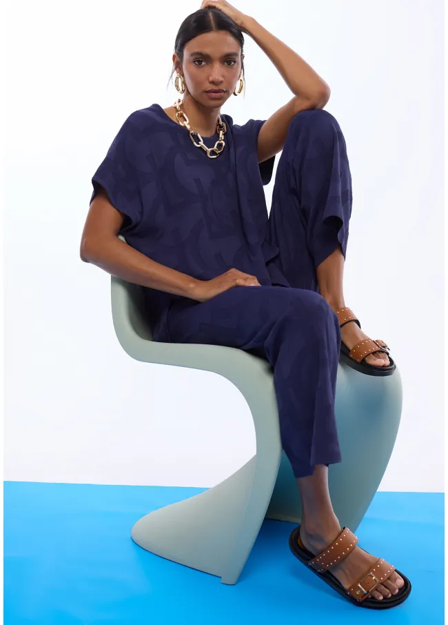 LC jacquard chunky knit T-shirt