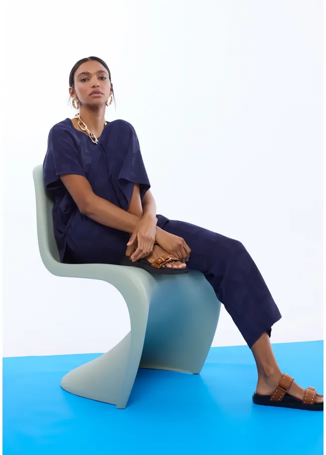 LC jacquard chunky knit T-shirt