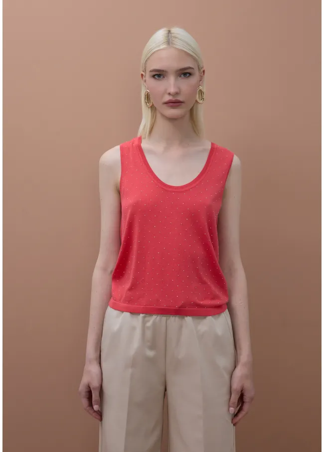 Strappy knit top with rhinestones