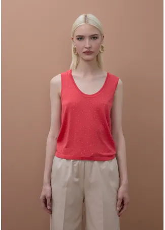 Strappy knit top with rhinestones