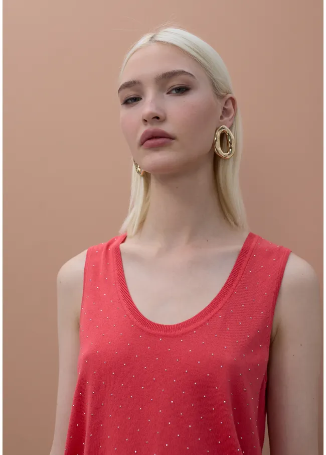 Strappy knit top with rhinestones