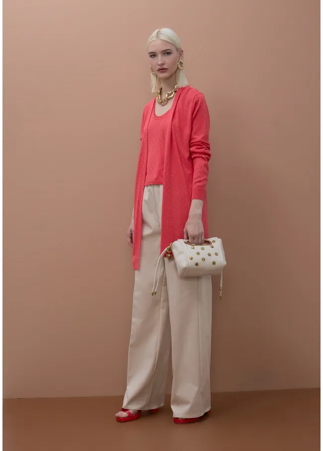 Strappy knit top with rhinestones