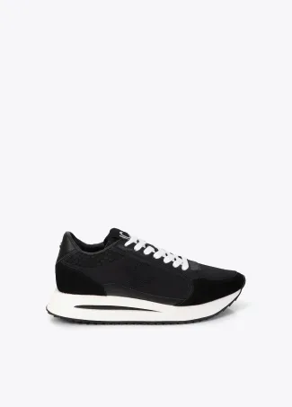 Two-tone contrast fabric platform trainers with leather details