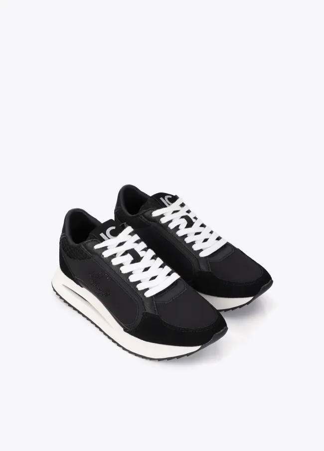 Two-tone contrast fabric platform trainers with...