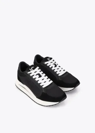 Two-tone contrast fabric platform trainers with leather details