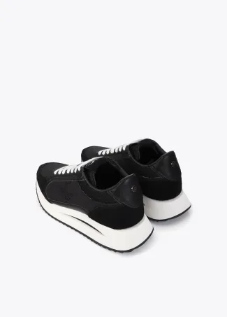Two-tone contrast fabric platform trainers with leather details