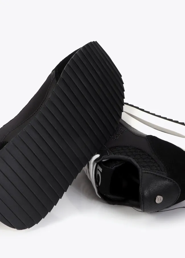 Two-tone contrast fabric platform trainers with...