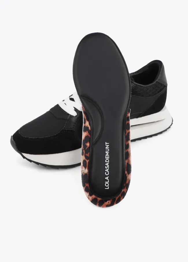 Two-tone contrast fabric platform trainers with...