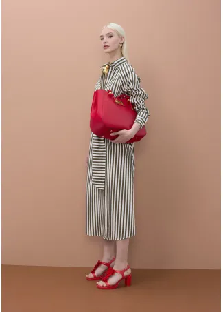 Striped poplin shirt dress with belt