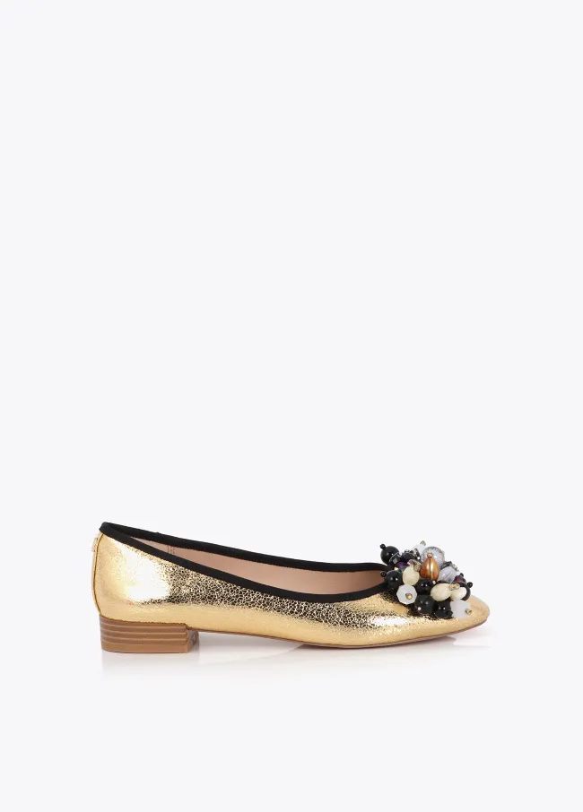 Metallic ballet flats with appliqué details
