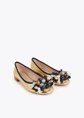 Metallic ballet flats with appliqué details