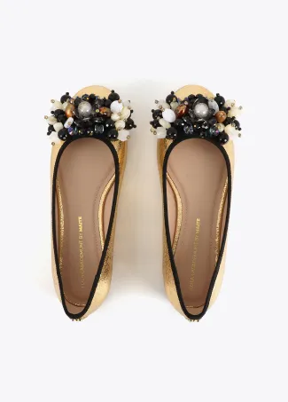 Metallic ballet flats with appliqué details