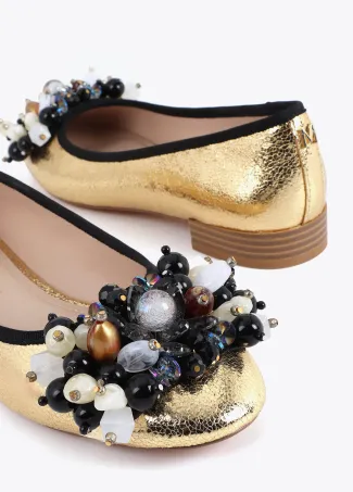 Metallic ballet flats with appliqué details