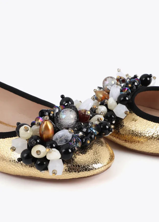 Metallic ballet flats with appliqué details