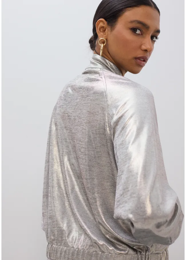 Sudadera estilo bomber plateada