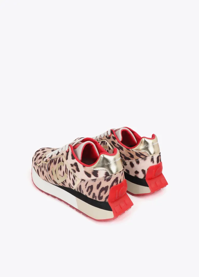 Three-tone contrast fabric platform trainers...