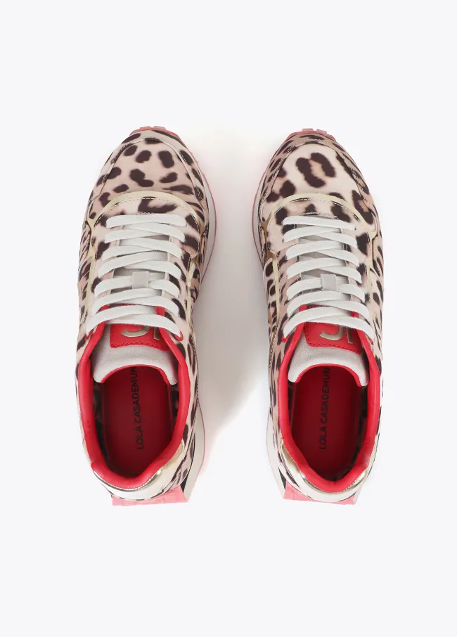 Three-tone contrast fabric platform trainers...