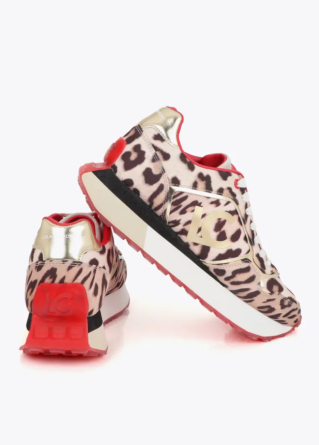 Three-tone contrast fabric platform trainers...