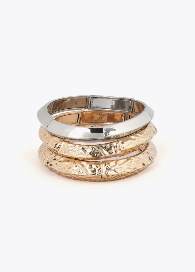 Set of two-tone textured stretch bracelets