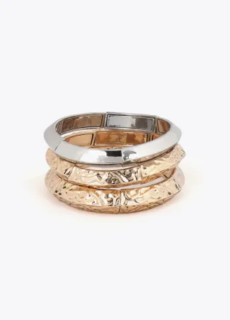 Set of two-tone textured stretch bracelets