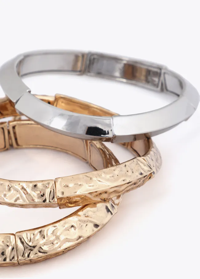 Set of two-tone textured stretch bracelets