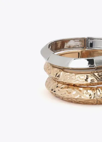 Set of two-tone textured stretch bracelets
