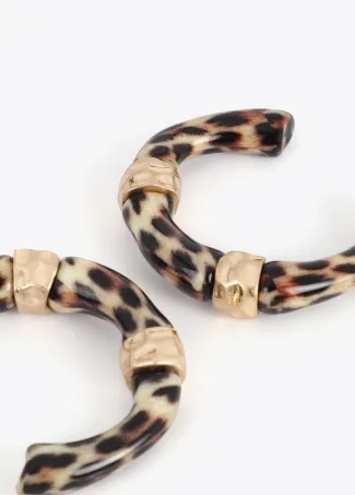 Pendientes de aro efecto bambú animla print