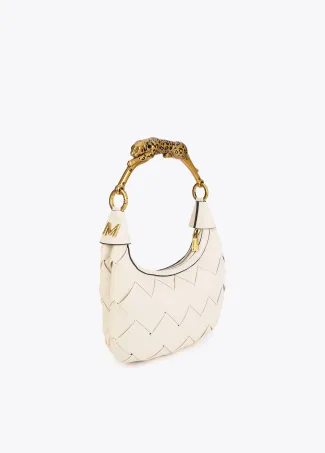 Braided half-moon bag with leopard strap