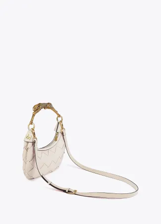 Braided half-moon bag with leopard strap