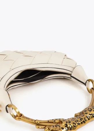 Braided half-moon bag with leopard strap