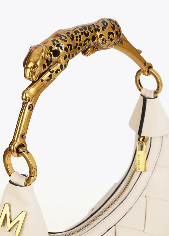 Braided half-moon bag with leopard strap