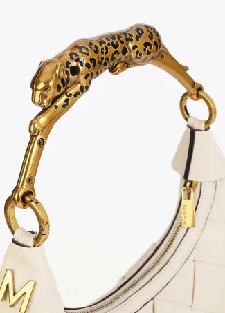 Braided half-moon bag with leopard strap