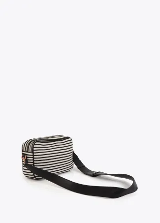 Contrast striped fabric and faux leather crossbody bag
