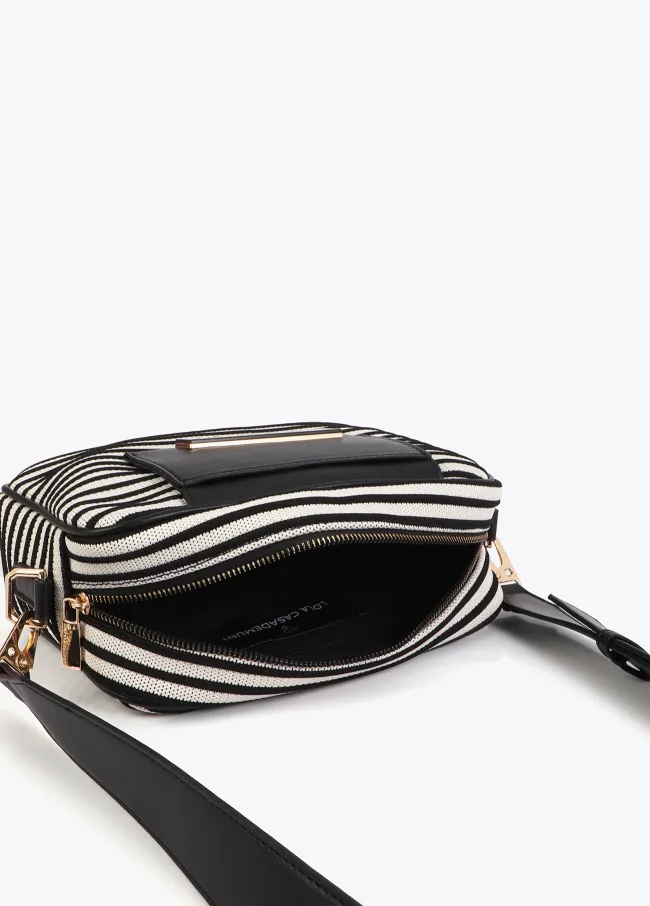 Contrast striped fabric and faux leather...