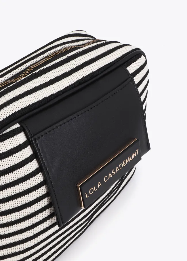 Contrast striped fabric and faux leather...