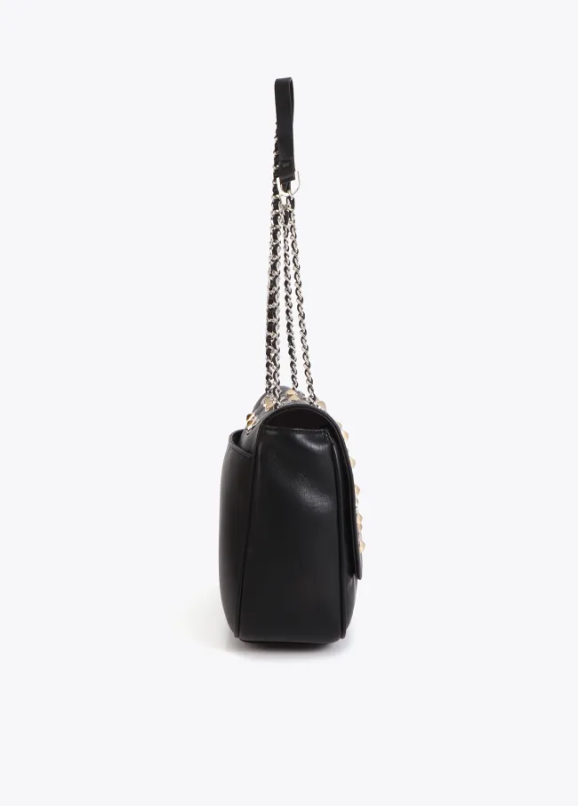 Crossbody bag with flap and gold and...